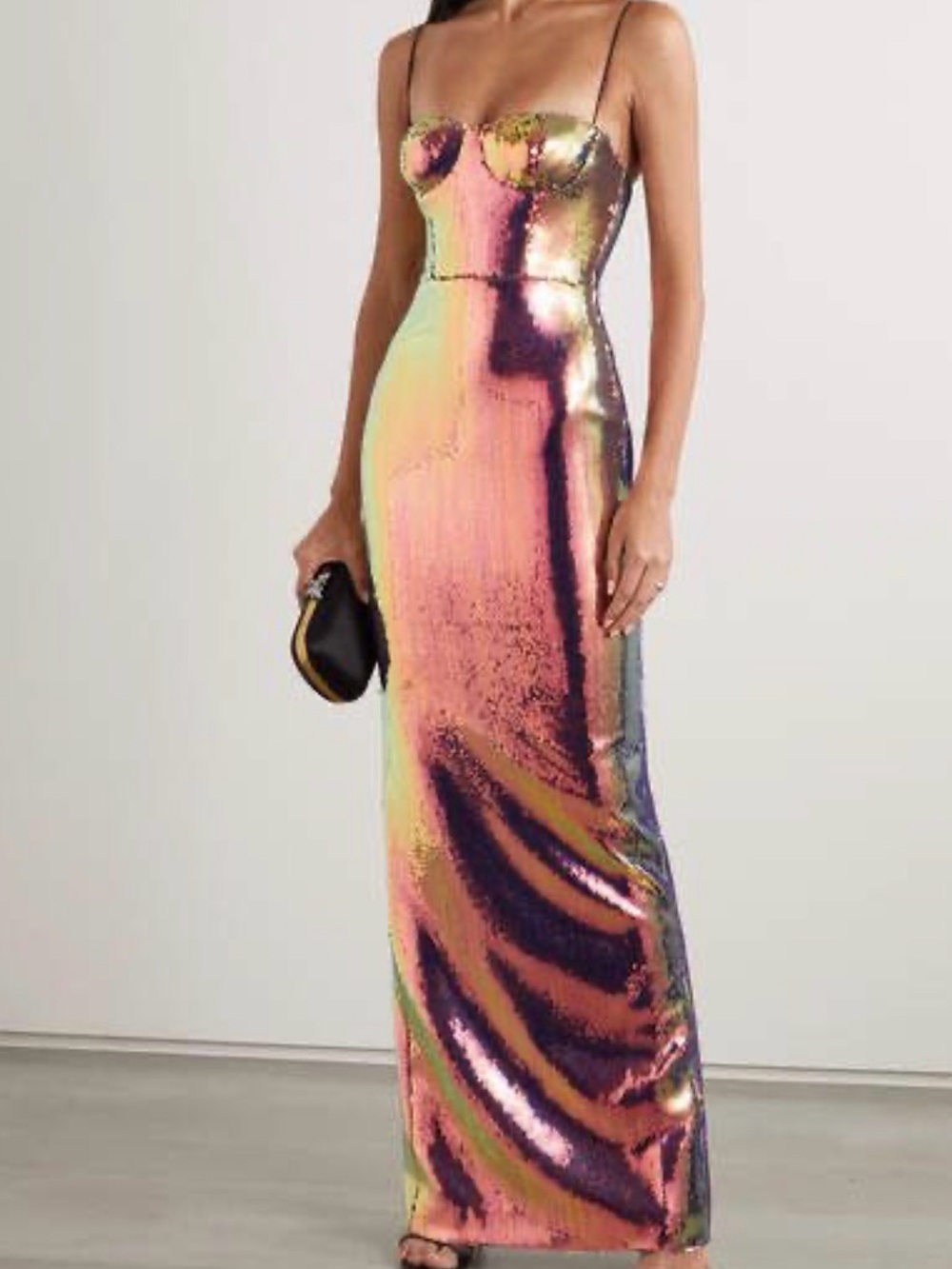 Alex Perry Iridescent Pink Gold Sequin Maxi Dress